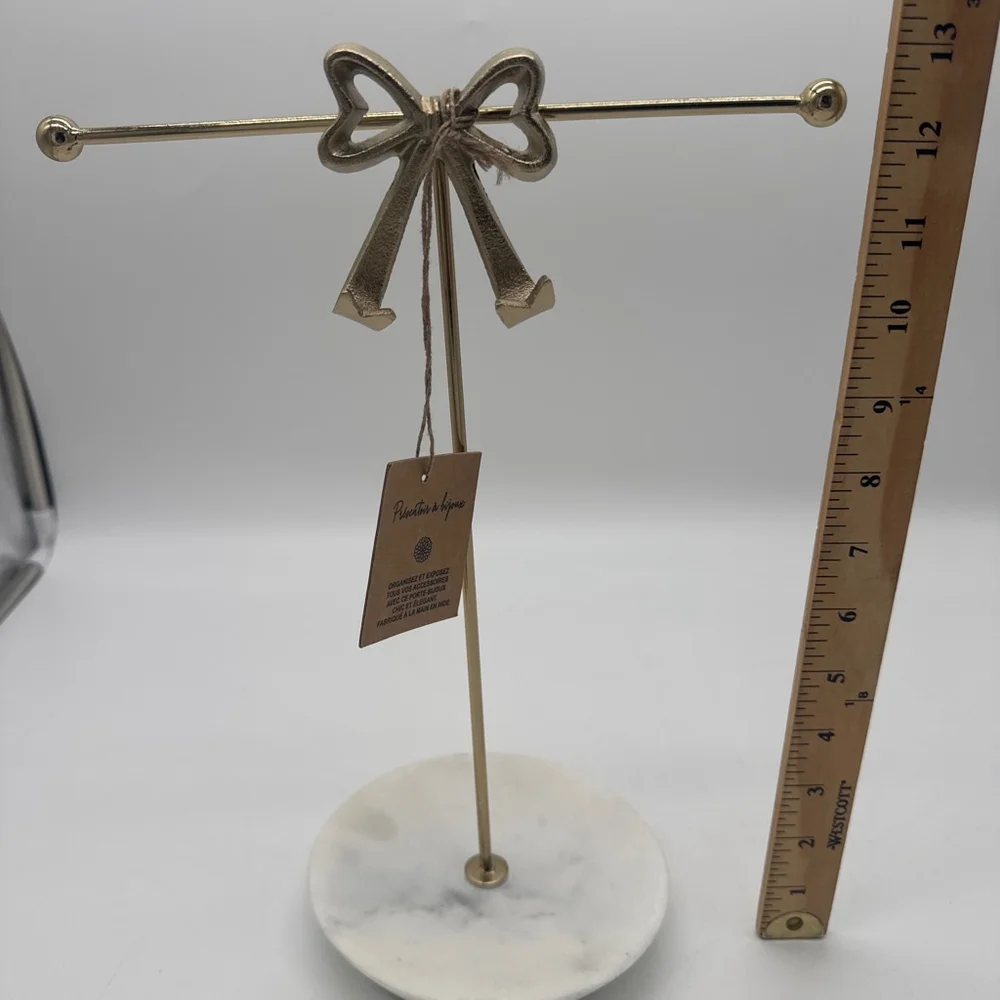 Gold Bow Jewelry Stand with White Marble Base